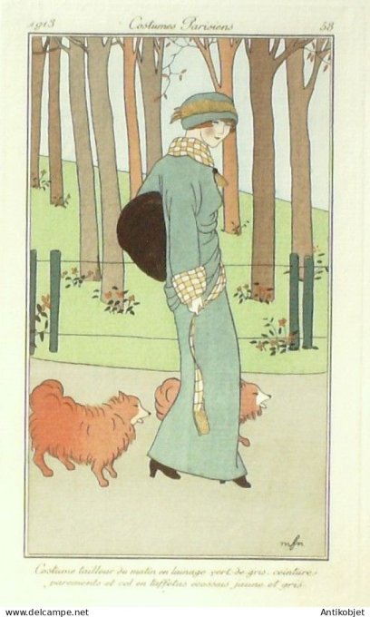 Gravure Mode Costume Parisien 1913 #   58 Franc-Nohain Madeleine (eau forte)