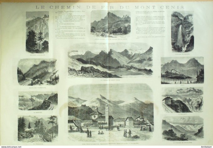 Le journal illustré 1866 n°287 Mont Cenis (73) Avrieux, St Michel Molaret fort d'Escillon