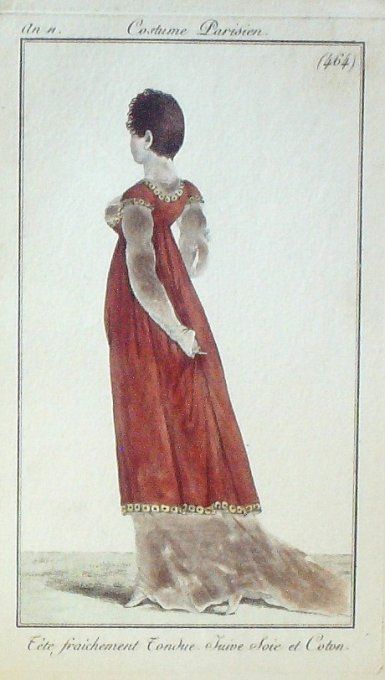 Gravure Mode Costume Parisien 1803 an 11 # 464 (eau forte old Fashion plate