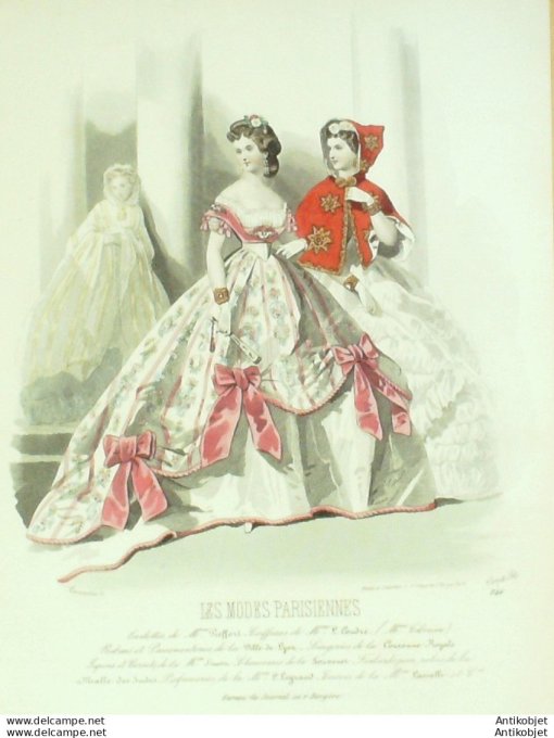 Gravure Les Modes Parisiennes 1864 #1146 Robes de courtoisie Maison Pieffort