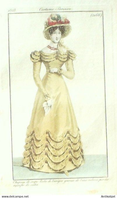 Gravure Mode Costume Parisien 1824 # 2166 (eau forte old Fashion plate