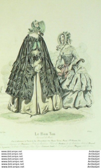 Gravure Mode Le Bon Ton 1841 # 610 (aquarelle old fashion plate)