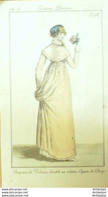 Gravure Mode Costume Parisien 1805 an 13 # 598 (eau forte old Fashion plate