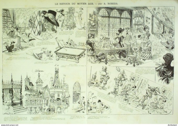 La Caricature 1883 #174 Retour du Moyen-âge Robida Sorel Trock Loys