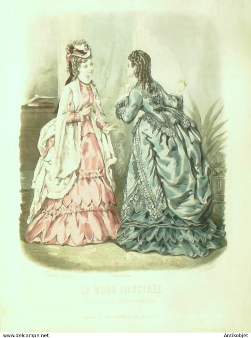 Gravure de mode La Mode illustrée 1872 n°35 (Maison Fladry)