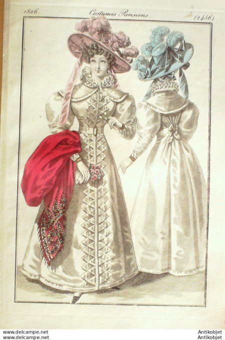 Costume Parisien 1826 # 2456 Redingotes gros de Naples dents de loup