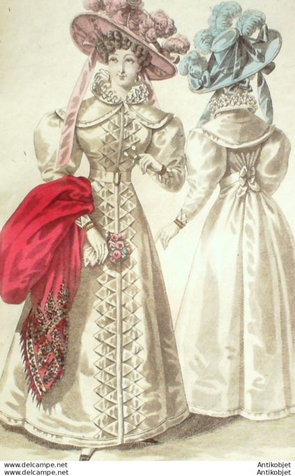 Gravure de mode Costume Parisien 1826 n°2456 Redingotes gros de Naples dents de loup