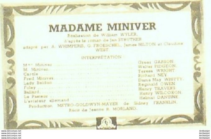 Madame Miniver Greer Garson Teress Wright Helmut Dantine