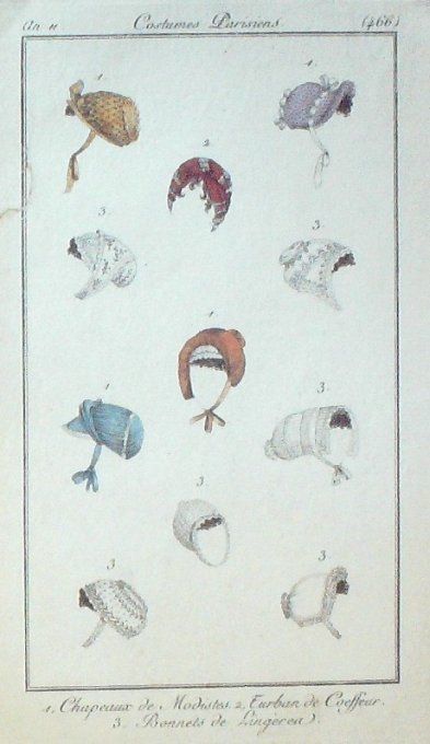 Gravure Mode Costume Parisien 1803 an 11 # 466 (eau forte old Fashion plate