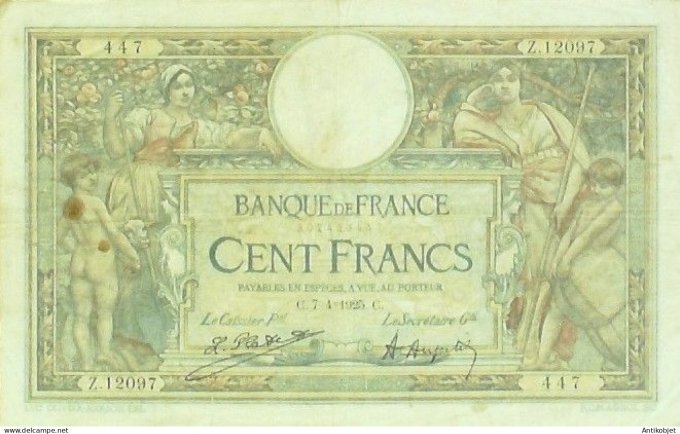 Billet Banque de France 100 francs Luc Olivier Merson Grands Cartouches C7=4=1925 TTB