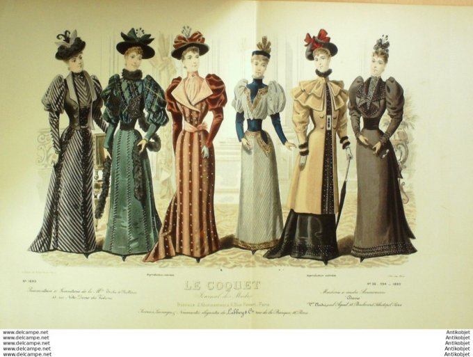 Gravure Mode Le Coquet 1892 # 36 (Old Fashion plate)
