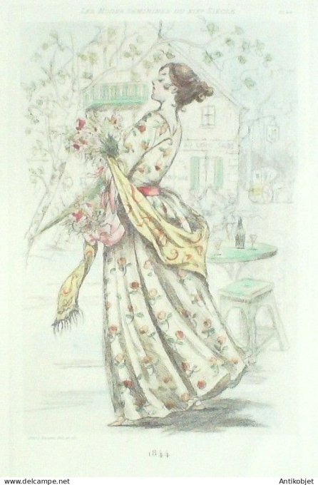 Gravure Mode Boutet (pointe seche aquarellee old Fashion plate) Pl 44-1902