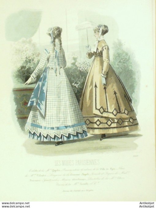 Gravure Les Modes Parisiennes 1865 #1269 Robes vichy Maison Cagelin