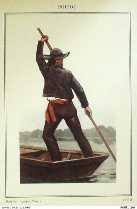 Pays de la Loire Poitou (85) Batelier Pigouilleur signé  par P.A Leroux XXème
