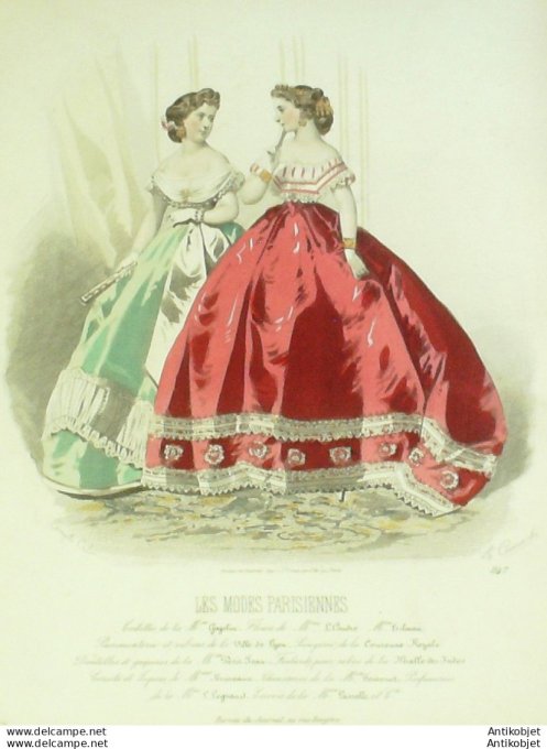 Gravure Les Modes Parisiennes 1864 #1147 Robes Perkale Maison Cagelin