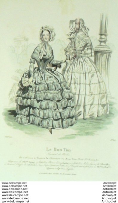Gravure Mode Le Bon Ton 1841 # 614 (aquarelle old fashion plate)
