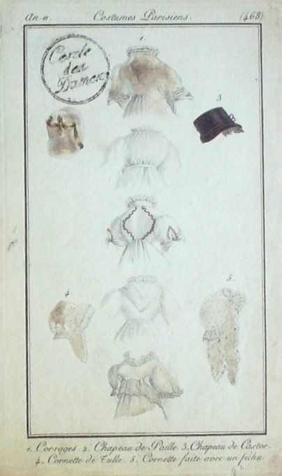 Gravure Mode Costume Parisien 1803 an 11 # 468 (eau forte old Fashion plate