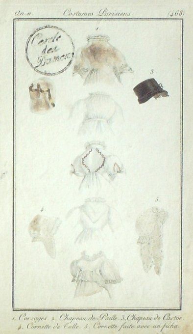 Gravure Mode Costume Parisien 1803 an 11 # 468b (eau forte old Fashion plate