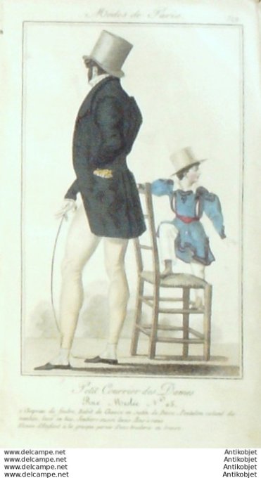 Gravure Mode Courrier des Dames 1825 #  319 (eau forte old Fashion plate)
