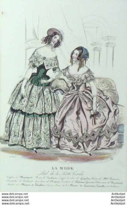 Gravure La mode 1844 #  4 (aquarelle old Fashion plate)