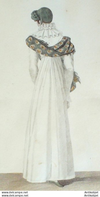 Gravure de mode Costume Parisien 1809 n°1003 Fichu surmonté d'une fraise