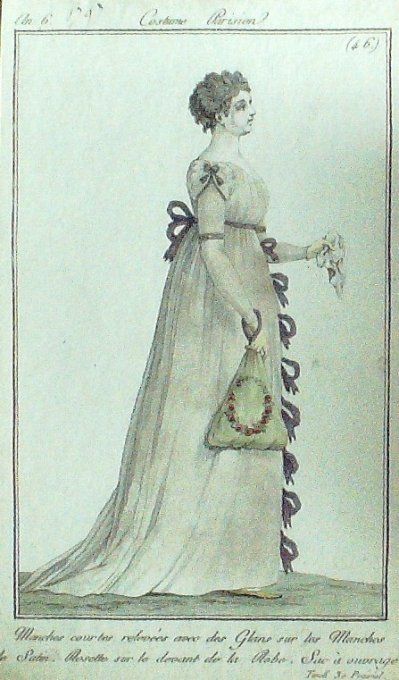 Gravure Mode Costume Parisien 1797 an  6 #  46 (eau forte old Fashion plate