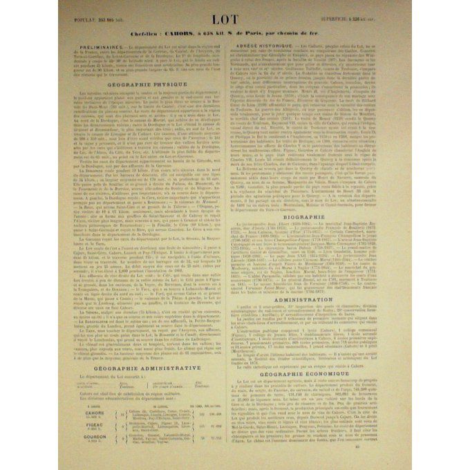 Carte Lot (46) Cahors Graveur Lecoq Waltner Barbier 1868