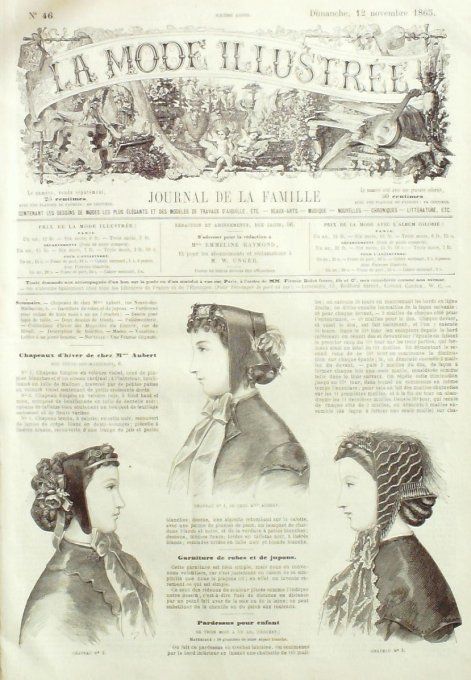 Journal Mode illustrée 1865 # 46 Chapeaux d'hiver