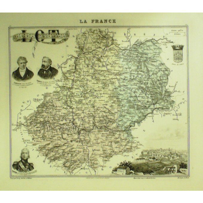 Carte Lot (46) Cahors Graveur Lecoq Waltner Barbier 1868