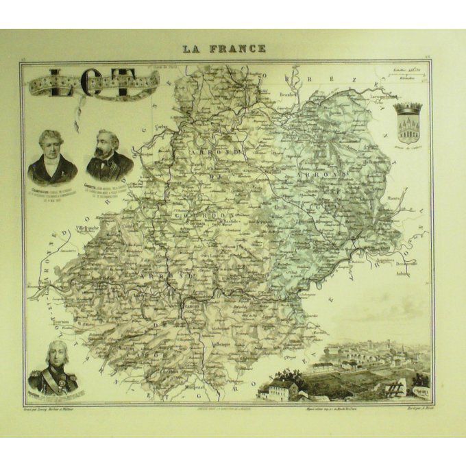 Carte LOT (46) CAHORS Graveur LECOQ WALTNER BARBIER 1868