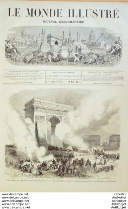 Le Monde illustré 1871 n°726 Montmartre Place Des Vosges Bordeaux (33) Chelles (77) Strasbourg (67) 