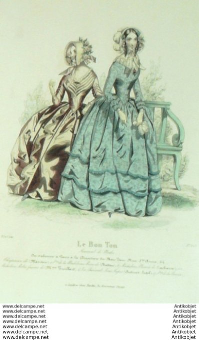 Gravure Mode Le Bon Ton 1841 # 603 (aquarelle old fashion plate)