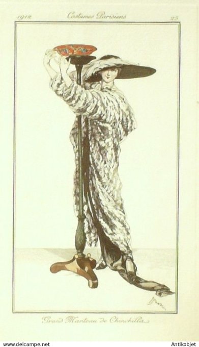 Gravure Mode Costume Parisien 1912 #   25 Drian Etienne (eau forte)