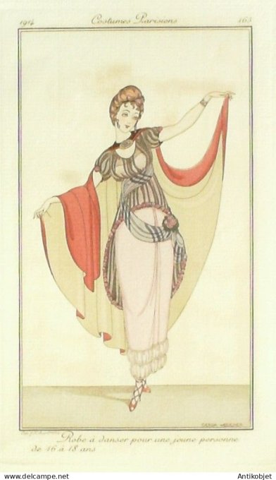 Gravure Mode Costume Parisien 1914 # 165 Wegener Gerda (eau forte)