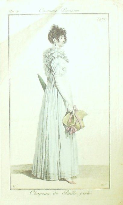 Costume Parisien 1803 an 11 # 471 (eau forte) Chapeau de paille perlé