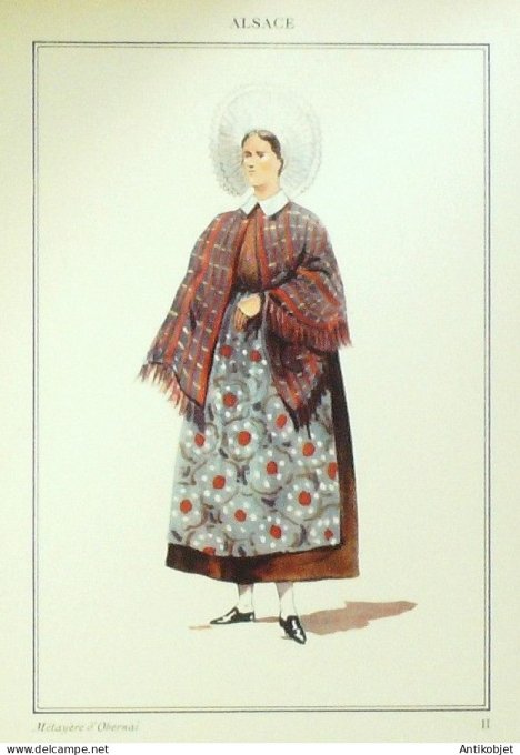 Costume Alsace Obernai (67) Métayère signé illustré par P.A Leroux XXème