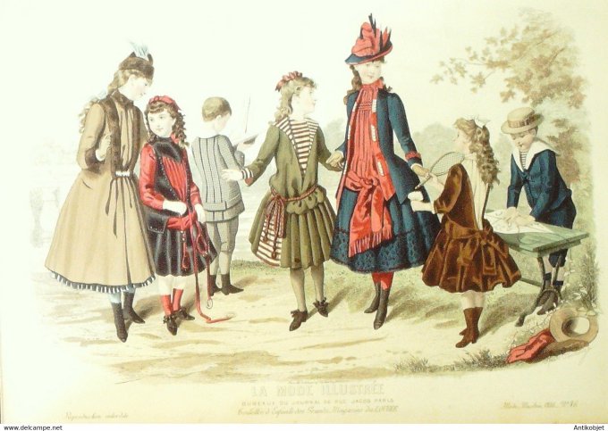 Gravure de mode La Mode illustrée 1886 n°46 (Costumes d'enfants)