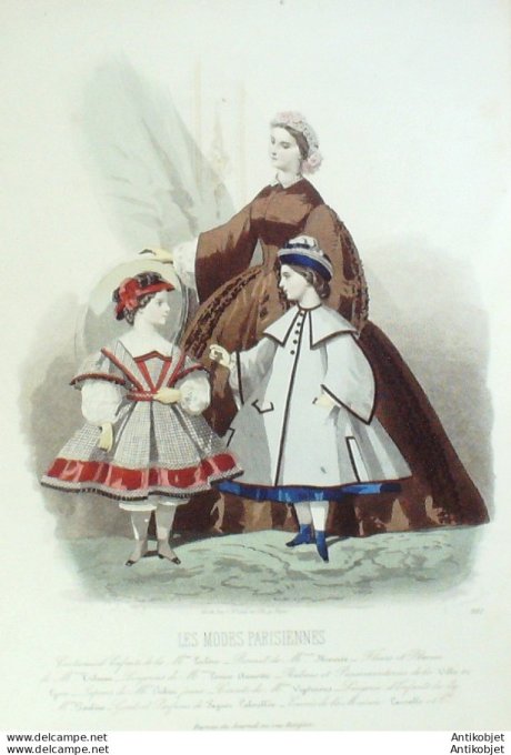 Gravure Les Modes Parisiennes 1861 # 981 Robes velours Maison Leclère
