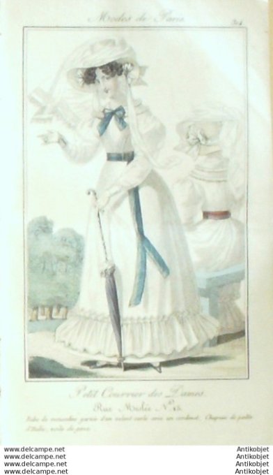 Gravure Mode Courrier des Dames 1825 #  314 (eau forte old Fashion plate)