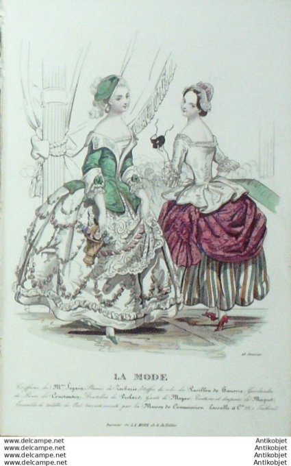 Gravure La mode 1844 #  2 (aquarelle old Fashion plate)