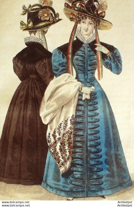 Gravure de mode Costume Parisien 1826 n°2458 Redingotes de gros de Naples