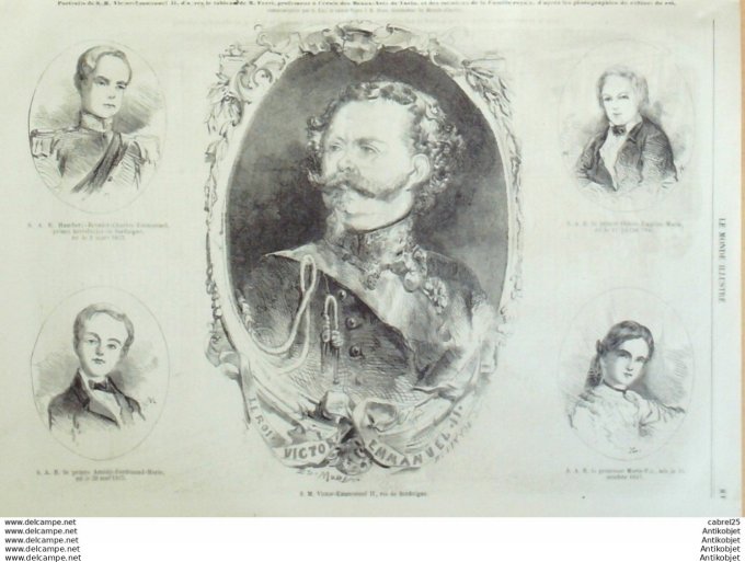 Le Monde illustré 1859 n° 95 Italie Turin Napoléon Victor Emmanuel II Serbie Belgrade