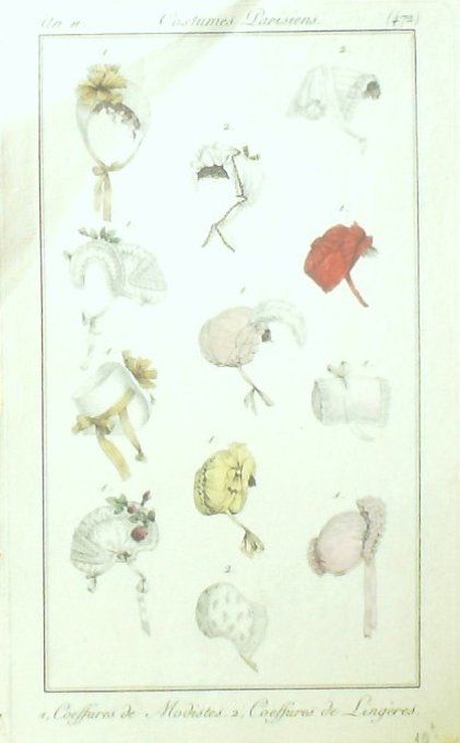 Costume Parisien 1803 an 11 # 472 (eau forte) Coiffures & ling ères