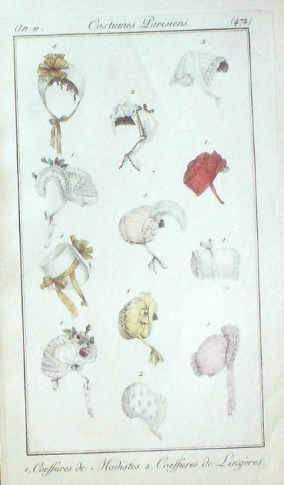Gravure Mode Costume Parisien 1803 an 11 # 472 (eau forte old Fashion plate
