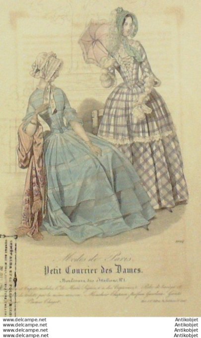 Gravure Mode Courrier des Dames 1844 # 2024 (eau forte old Fashion plate)