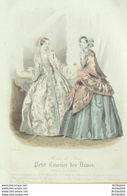 Gravure Mode Courrier des Dames 1850 # 2505 (eau forte old Fashion plate)