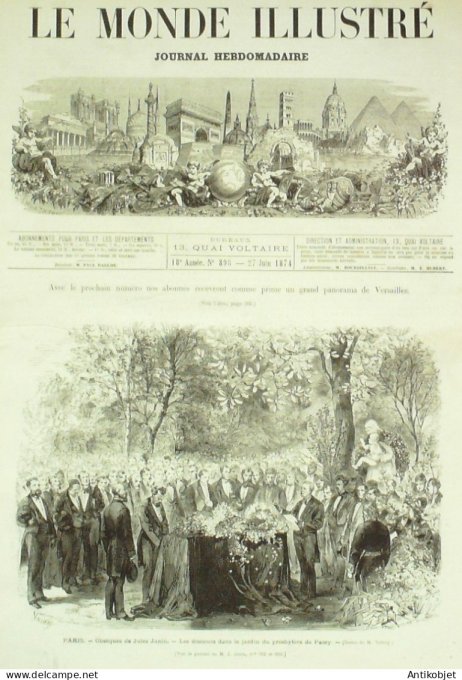 Le Monde illustré 1874 n°898 Douarnenez (29) Fontainebleau (77) incendie Lille (59) Belgique Gand