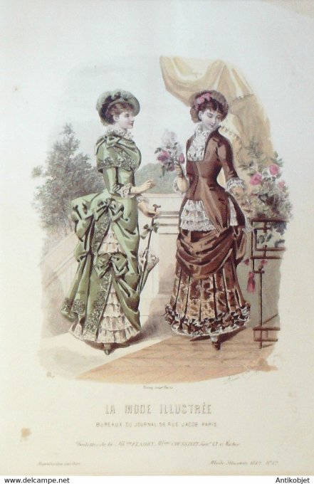 Gravure de mode La Mode illustrée 1882 n°12 (Maison Fladry-Coussinet)