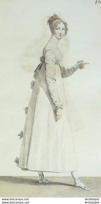 Gravure de mode Costume Parisien 1817 n°1669 Tablier  robe