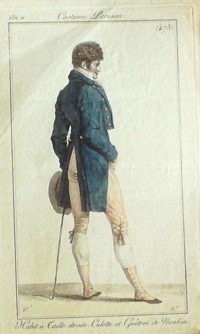 Gravure Mode Costume Parisien 1803 an 11 # 473 (eau forte old Fashion plate